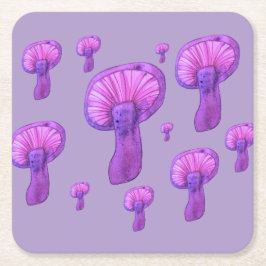 Posavasos Cuadrado De Papel Fiesta de hongos morados