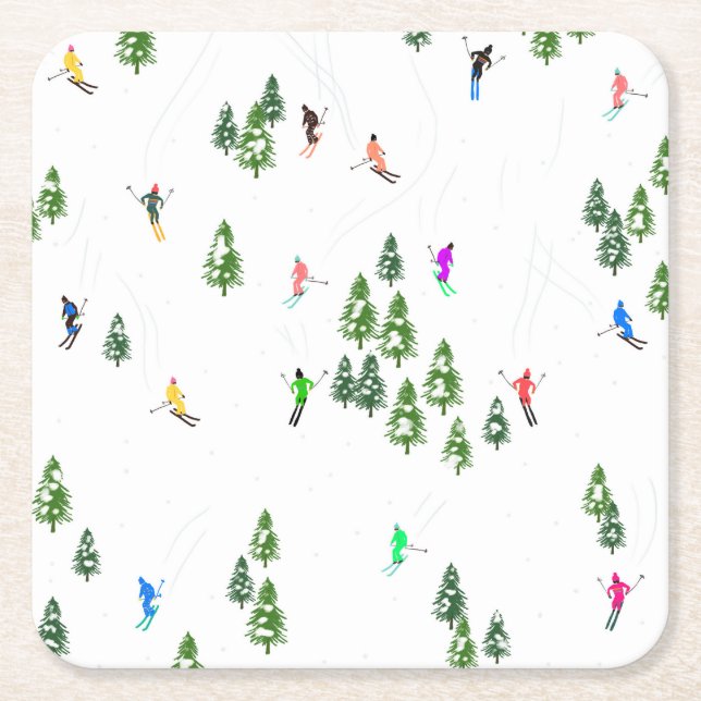 Posavasos Cuadrado De Papel Fiesta de Ilustracion de esquí alpino Freeride (Anverso)