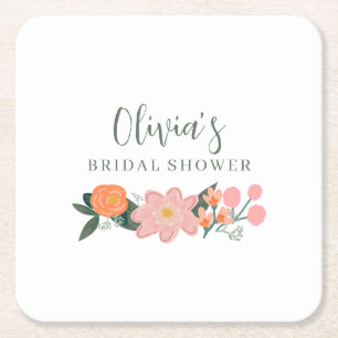 Posavasos Cuadrado De Papel Fiesta de jardín de lluvia de novia floral rosa co