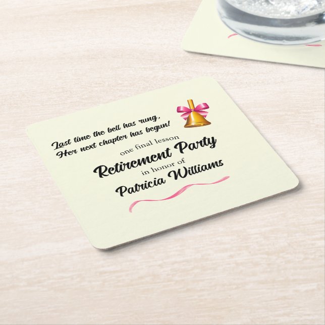 Posavasos Cuadrado De Papel Fiesta de Jubilación Bell de Escuela Clásica (En perspectiva)