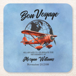 Posavasos Cuadrado De Papel Fiesta de Jubilación Bon Voyage Viaje Plano de Glo