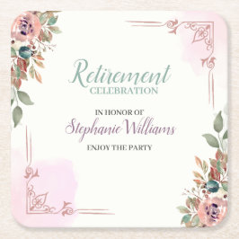 Posavasos Cuadrado De Papel Fiesta de Jubilación Clásica Floral Femenina Elega