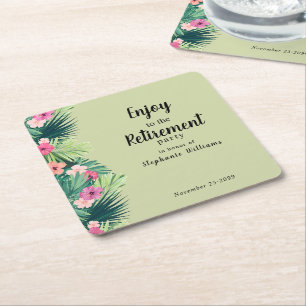 Posavasos Cuadrado De Papel Fiesta de Jubilación de Flor Tropical Colorida Mod