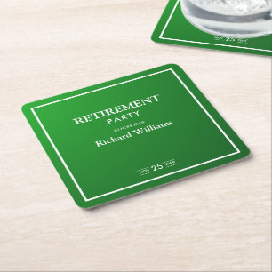 Posavasos Cuadrado De Papel Fiesta de Jubilación Formal Clásico Verde Blanco