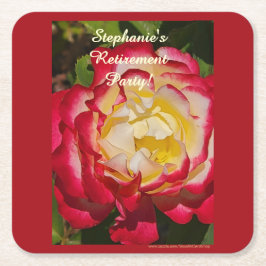 Posavasos Cuadrado De Papel Fiesta de Jubilación Rosa Roja y Dorada Floral Mac