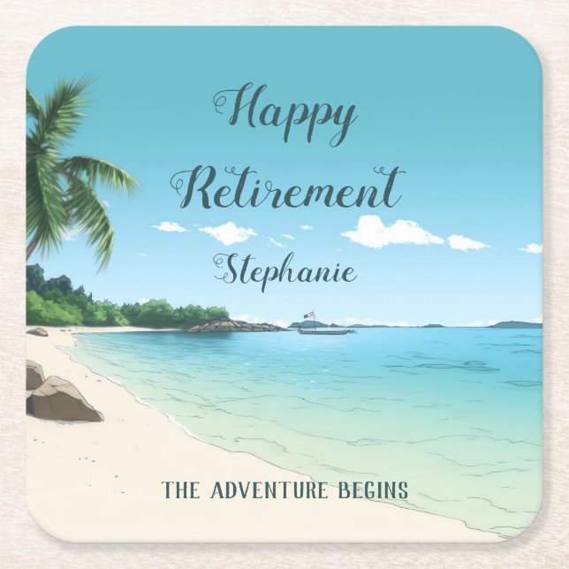 Posavasos Cuadrado De Papel Fiesta de Jubilación Tropical Beach Palm Trees (Anverso)