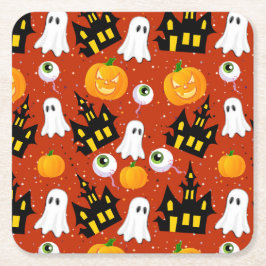 Posavasos Cuadrado De Papel Fiesta de la Casa Cute Haunted