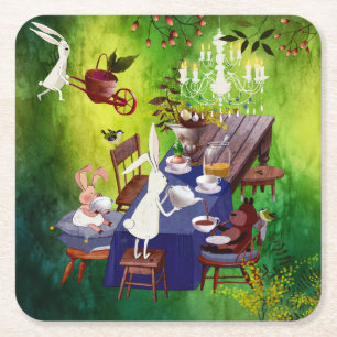 Posavasos Cuadrado De Papel Fiesta de la Primavera Conjunta en el Ilustracion 