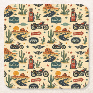 Posavasos Cuadrado De Papel Fiesta de Motocicletas Ruta 66 Americana al Lado d