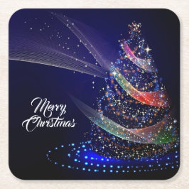 Posavasos Cuadrado De Papel Fiesta de Navidad Árbol Colorido Azul Marino