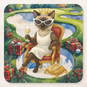 Posavasos Cuadrado De Papel Fiesta de Navidad de Golf para Amantes de Gatos Go