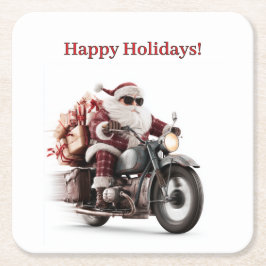 Posavasos Cuadrado De Papel Fiesta de Navidad de motocicleta de Santa