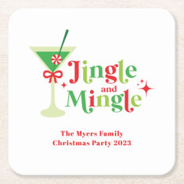 Posavasos Cuadrado De Papel Fiesta de Navidad Jingle and Mingle