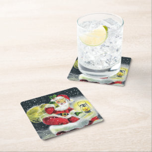 Posavasos Cuadrado De Papel fiesta de Navidad retro vintage 