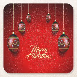 Posavasos Cuadrado De Papel Fiesta de Navidad Rojo Dorado Invernal Elegante