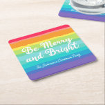 Posavasos Cuadrado De Papel Fiesta de Navidades arcoiris, Personalizado amargo<br><div class="desc">Hermosa montaña fiesta de Navidades arcoiris en bonitos de colores llamativos que dicen Ser Feliz y Brillante. Alegres fiestas con temática de orgullo gay favorecen a una familia LGBTQ.</div>