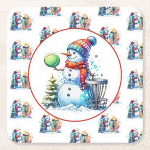 Posavasos Cuadrado De Papel Fiesta de Navidades con temas de golf en disco