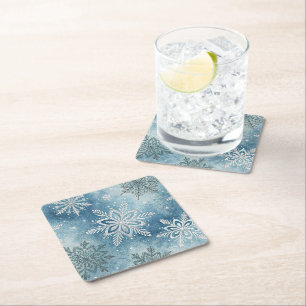Posavasos Cuadrado De Papel Fiesta de Navidades de copos de nieve en invierno