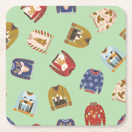 Posavasos Cuadrado De Papel Fiesta de Navidades de suéter feo de festividad re