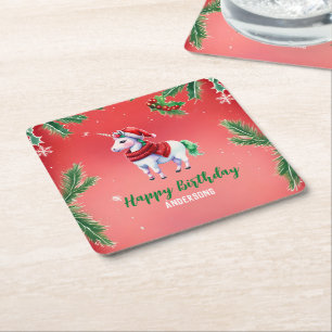 Posavasos Cuadrado De Papel Fiesta de nieve de cumpleaños de Santa Navidades C