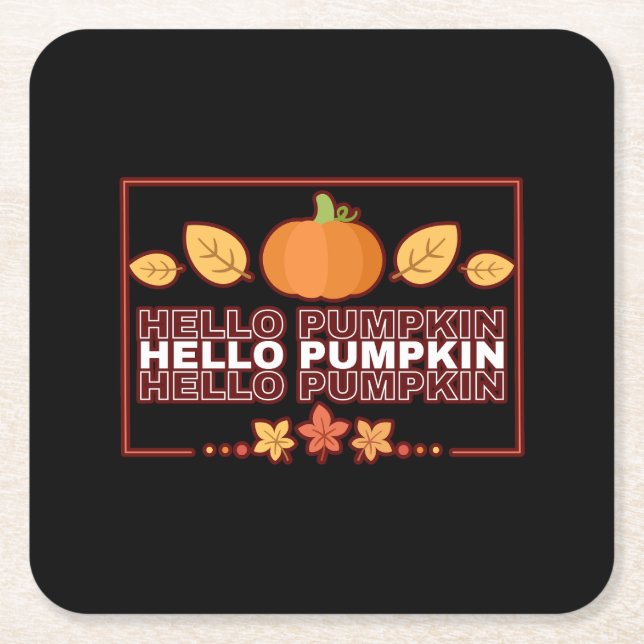 Posavasos Cuadrado De Papel Fiesta de Otoño Hola Calabaza (Anverso)