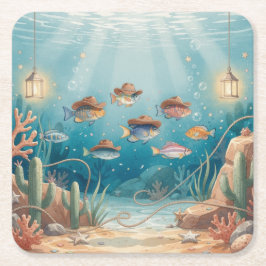 Posavasos Cuadrado De Papel Fiesta de Pescado Texas temática