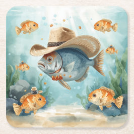 Posavasos Cuadrado De Papel Fiesta de Pescado Texas temática