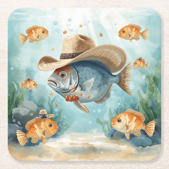 Posavasos Cuadrado De Papel Fiesta de Pescado Texas temática (Anverso)