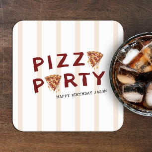 Posavasos Cuadrado De Papel Fiesta de Pizza Cumpleaños Infantil Rayado
