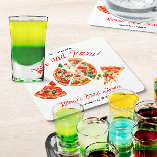 Posavasos Cuadrado De Papel Fiesta de Pizza y Amor Italiano Despedida de Solte