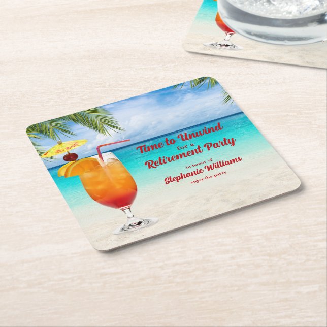Posavasos Cuadrado De Papel Fiesta de playa de cócteles de despedida de verano (En perspectiva)