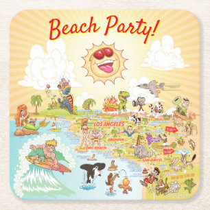 Posavasos Cuadrado De Papel Fiesta de playa Personalizado California Coaster