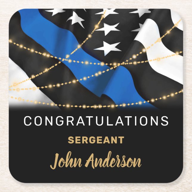 Posavasos Cuadrado De Papel Fiesta de policía felicita por jubilación (Anverso)