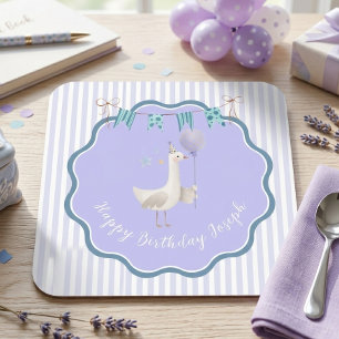 Posavasos Cuadrado De Papel Fiesta de Primer Cumpleaños del Niño Lavanda Silly