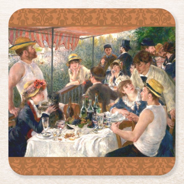 Posavasos Cuadrado De Papel Fiesta de Renoir French Luncheon Boating (Anverso)