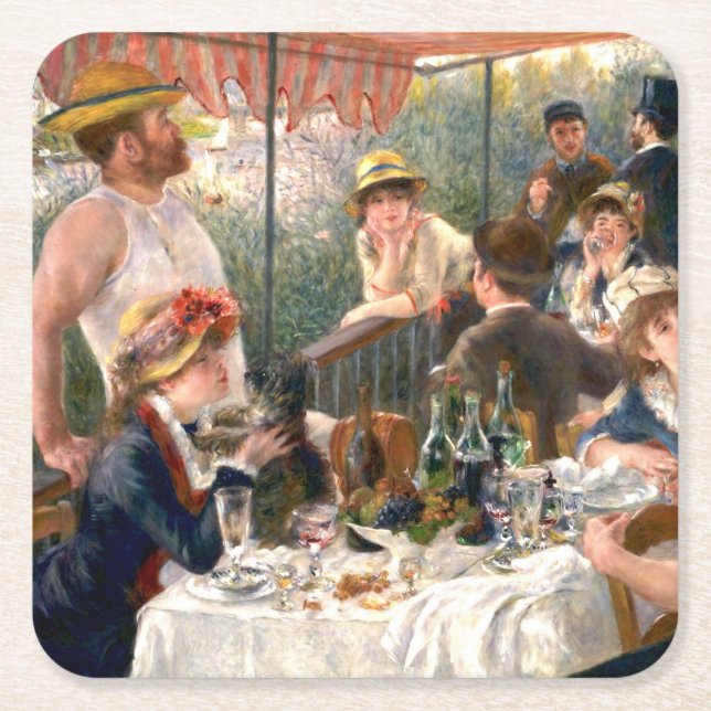 Posavasos Cuadrado De Papel Fiesta de Renoir French Luncheon Boating (Anverso)