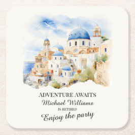 Posavasos Cuadrado De Papel Fiesta de retiro Colorful Greece Village Hill