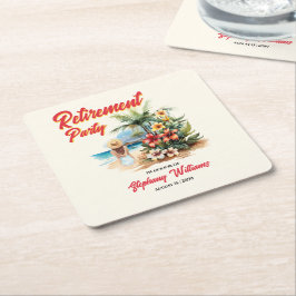 Posavasos Cuadrado De Papel Fiesta de retiro femenina en playa de Aloha