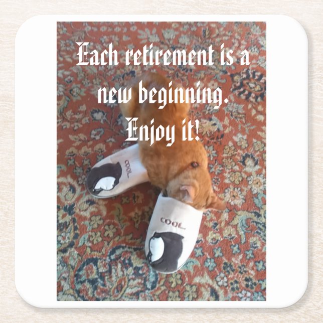 Posavasos Cuadrado De Papel fiesta de retiro ginger cat pantuflas para dormir  (Anverso)