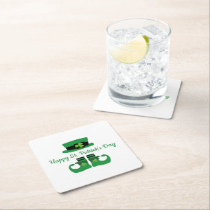 Posavasos Cuadrado De Papel Fiesta de San Patricio Leprechaun Verde Negro 