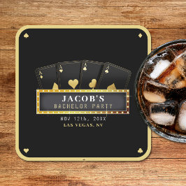 Posavasos Cuadrado De Papel Fiesta de Soltero Black & Gold Ases de Poker