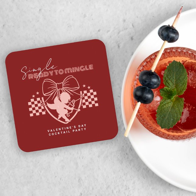 Posavasos Cuadrado De Papel Fiesta de Solteros del Día de San Valentín con Cop (Subido por el creador)