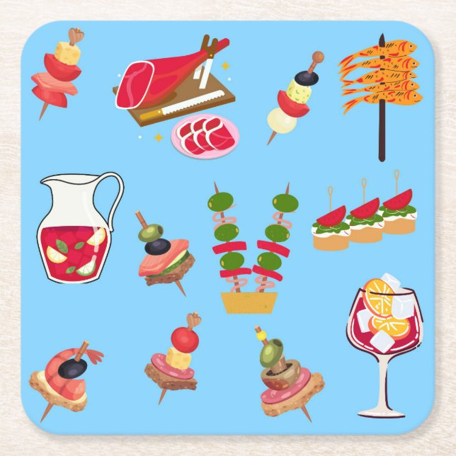 Posavasos Cuadrado De Papel Fiesta de Tapas (Anverso)