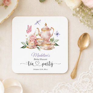 Posavasos Cuadrado De Papel Fiesta de té elegante Mariposas Baby Shower