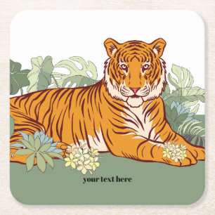 Posavasos Cuadrado De Papel Fiesta de tigre, jungla animal