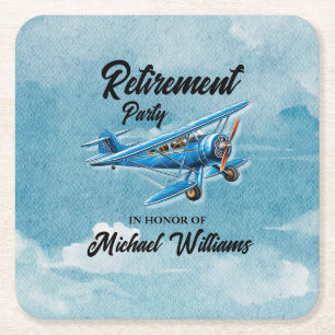 Posavasos Cuadrado De Papel Fiesta de Viaje de Jubilación Avión Vintage Temáti