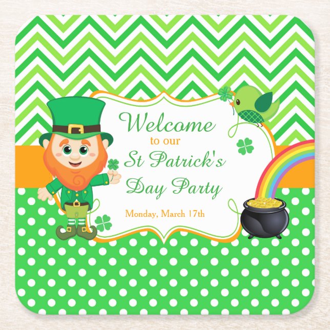 Posavasos Cuadrado De Papel Fiesta del Día de San Patricio (Anverso)