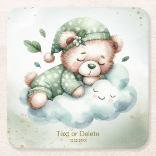Posavasos Cuadrado De Papel Fiesta del Oso de Teddy Dormido del Boho Verde