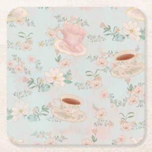 Posavasos Cuadrado De Papel Fiesta del Té Shabby Chic
