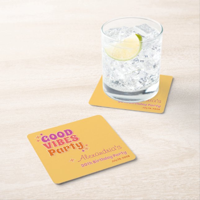 Posavasos Cuadrado De Papel Fiesta del verano 30 de Buenos Vibes (In situ)